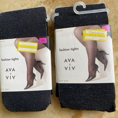 A NEW DAY BEAUTIFUL SEXY FASHION TIGHTS EBONY BLACK SIZE 2X TWO PAIRS FREE SHIP